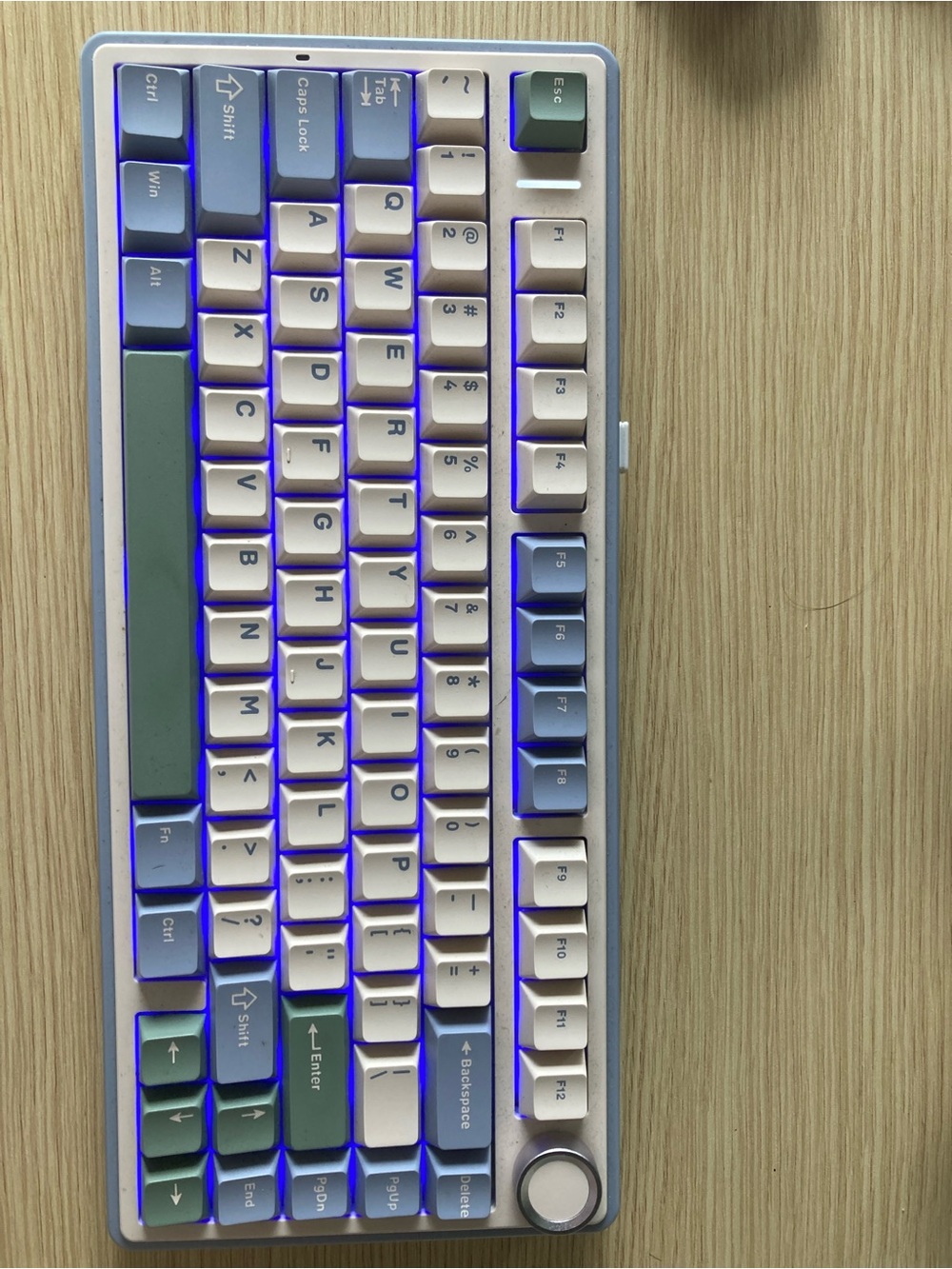 Compact Mechanical Keyboard in White & Blue with Blue Backlight